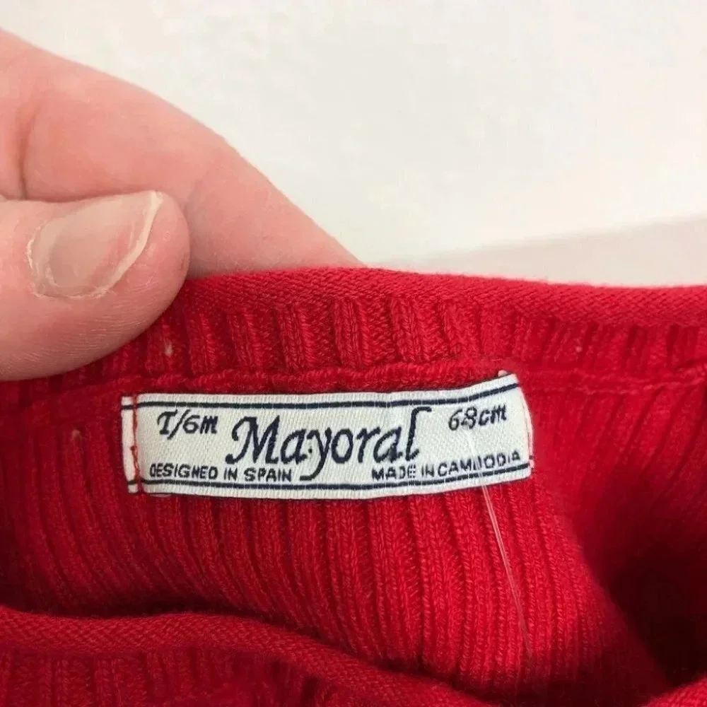 NWT Mayoral Chic cardigan sweater red cable‎ knit peplum hem size 6 months
